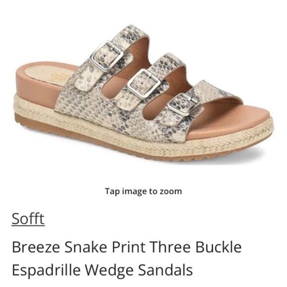 Sofft Shoes - Soft Breeze Snake Print Three Buckle Espadrilles Wedge Sandals 8.5